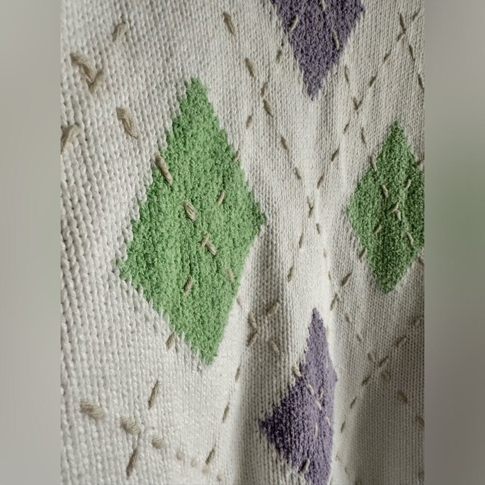 Vintage 90s Liz Golf by Liz Claiborne Argyle Pattern Sweater, Size M Preppy, - Picture 6 of 6